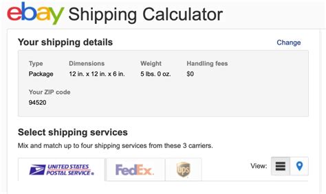 ebay calculated shipping rates.